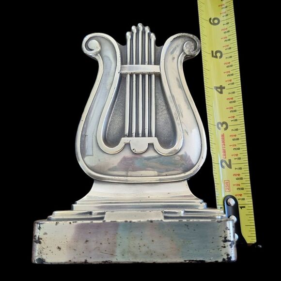 Harp Lyre Heavy Metal Art Deco Bookends Silver Toned Vintage PMC Made in USA - Picture 15 of 16